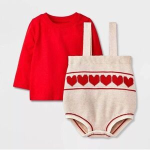 Baby Girls Heart Cotton Sweater Set Cat & Jack Red Cream 12 Month NWT
